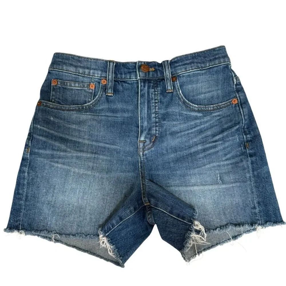 Madewell High Rise Raw Hem Denim Shorts 25 Medium Wash 4” inseam